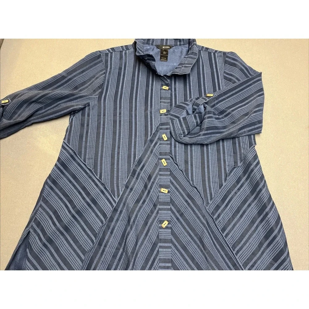 Ali Miles‎ Top Blue Navy Artsy Button Up 3/4 Sleeve Women's Large - Picture 2 of 5